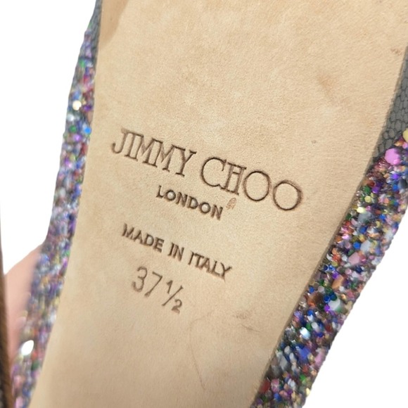 Jimmy Choo Multicolor Glitter Vibe Leather Peep Toe Platform Pumps 37.5 - Picture 11 of 11